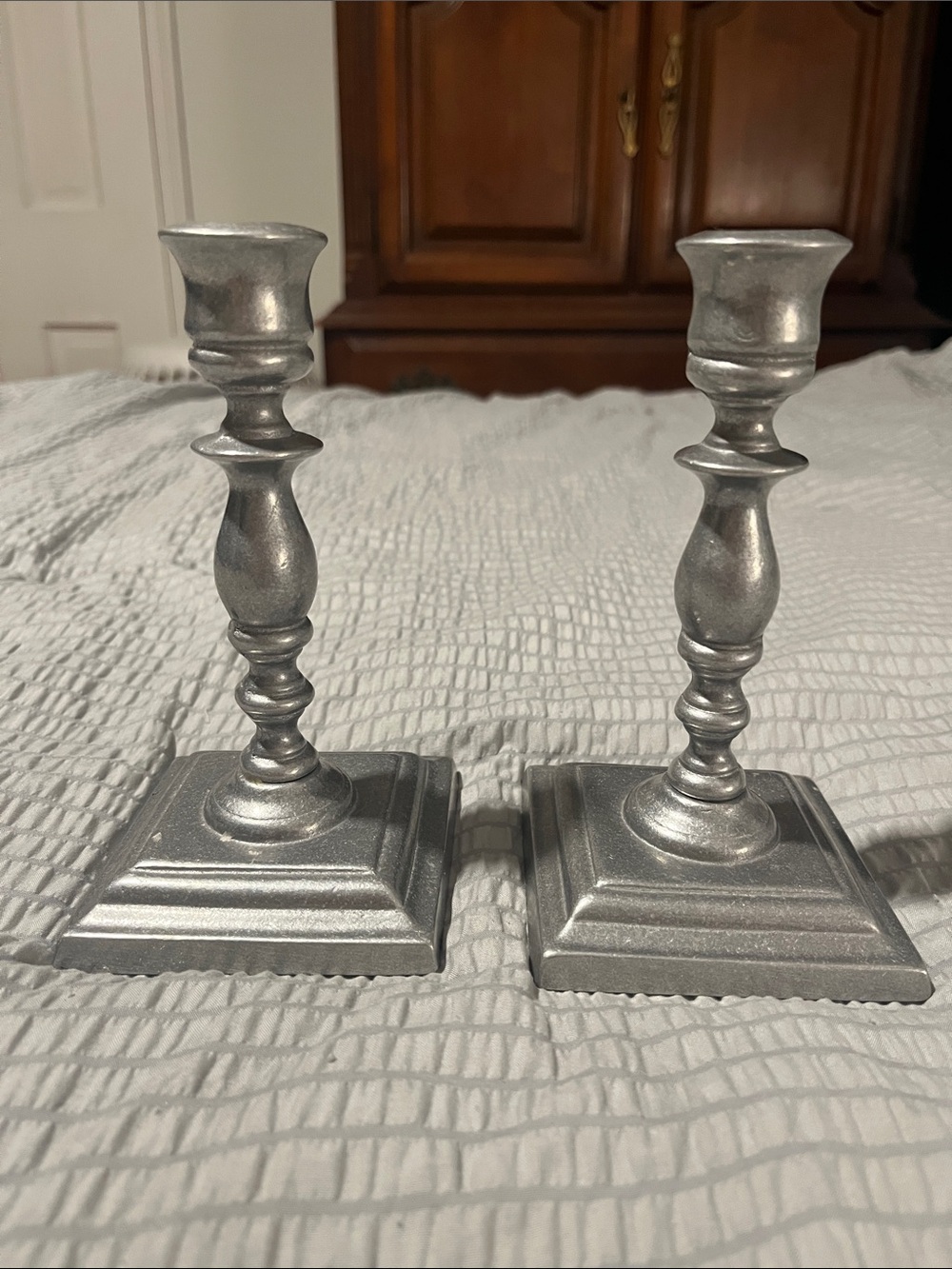 Carson Pair of Pewter Candlestick Holders 6.5” Taper Candle Stands VTG